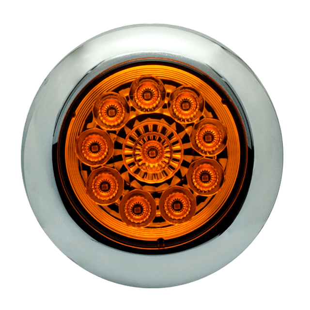 LAMPARA STOP 4 PULG 10 LED AMARILLO 12V 2 FUNC REFLECTOR BISEL CROMADO Y CABLES KTC