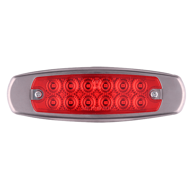 LAMPARA LATERAL 12V 12 LED ROJA CON BISEL EN ACERO CON CABLES GPM