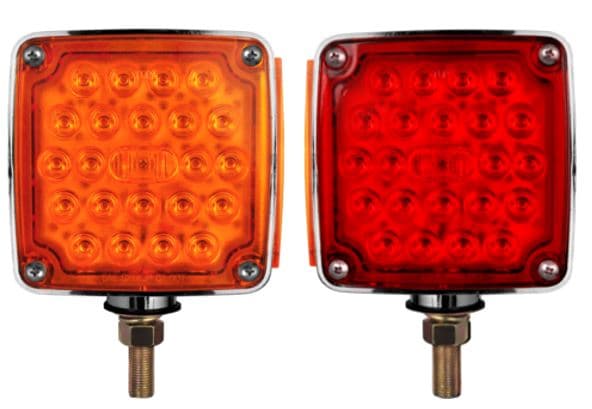 LAMPARA PEDESTAL DOBLE CARA CUADRADA VERTICAL 50 LED AMBAR/ROJO IZQUIERDO UN TORNILLO Y CABLES 12V