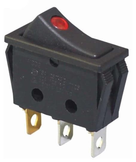 SWITCH TECLA 3P DELGADO NEGRO ON-OFF CON LED ROJO PAQ X 10