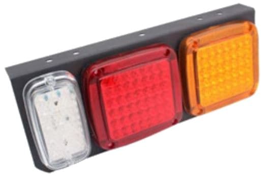 STOP TRIPLE TRASERO 99LED (15BL-42RO-42AM)(L16.4XW.1.5XH5.9) CON SOPORTE ACERO Y CABLES 12V JUEGO X2