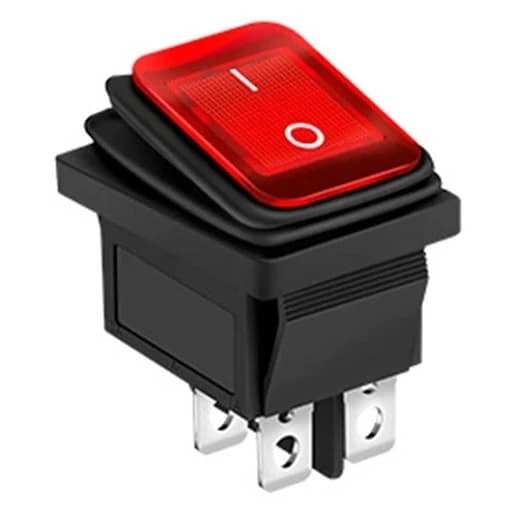 SWITCH TECLA 4P BALANCIN GRANDE CON PROTECTOR DE AGUA COLOR ROJO O VERDE PAQ X 10