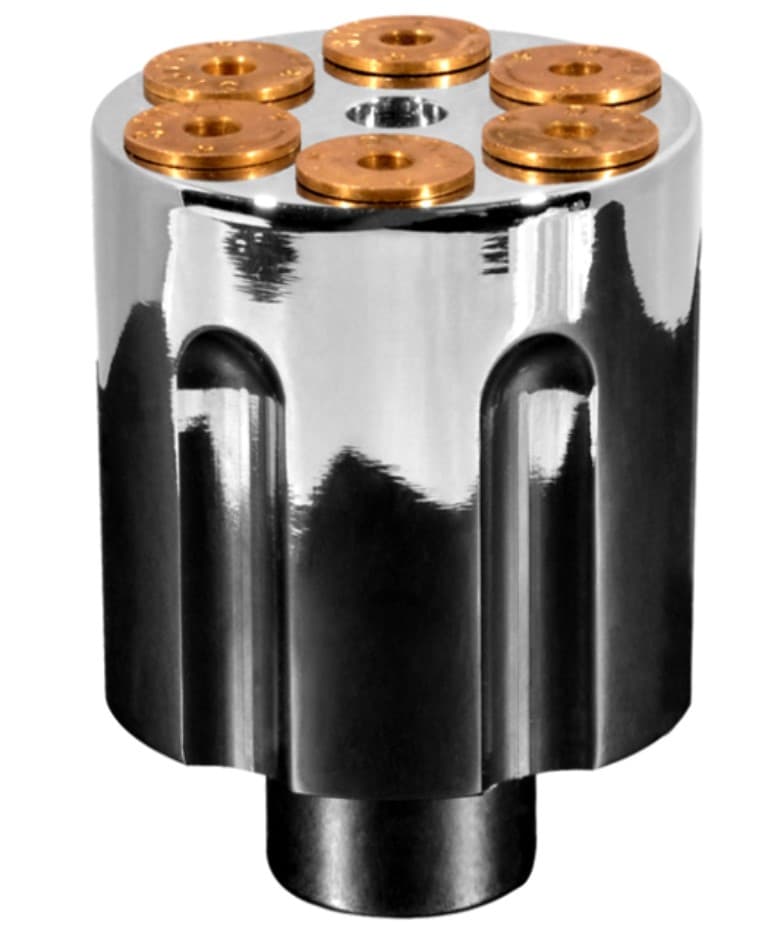 POMO CROMADO PARA VALVULA DE PARQUEO EN FORMA DE CILINDRO DE REVOLVER EN ALUMINIO 1PC