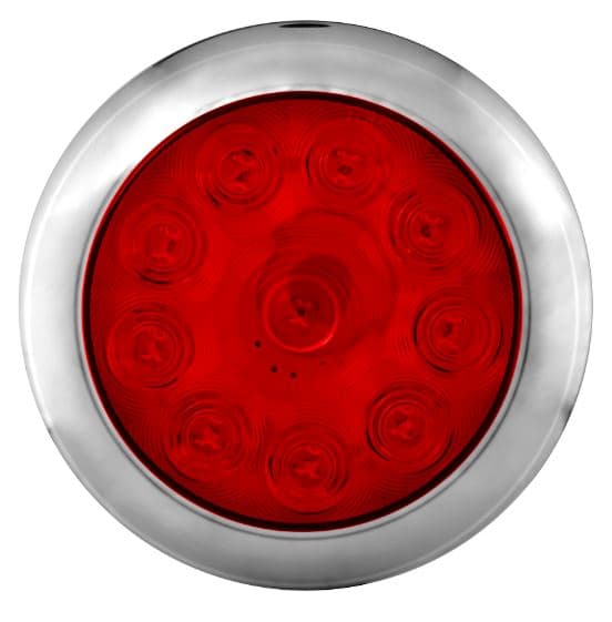LAMPARA LED REDONDA 4 PULG STOP 10LED ROJO CON BISEL CROMADO EN ABS Y CABLES MV