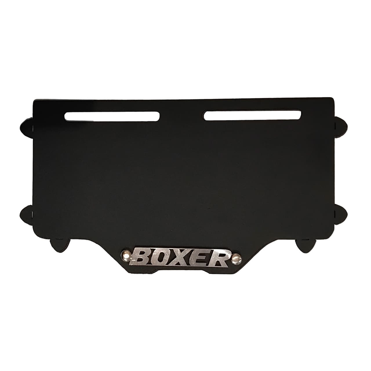 PORTAPLACA BOXER BASE NEGRO  - LOGO CROMADO